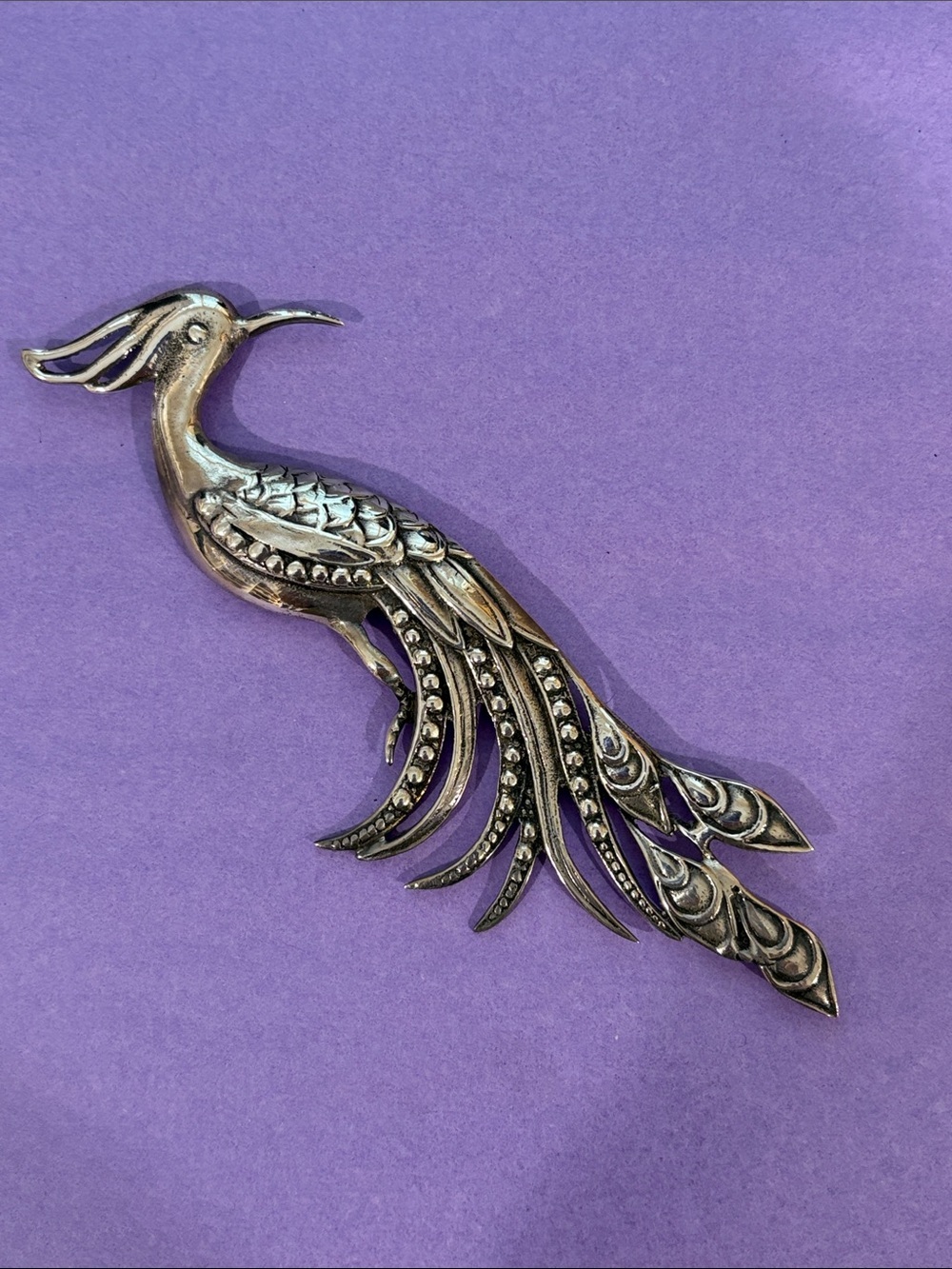 Sterling Silver Ornate Bird Brooch - Peacock Motif